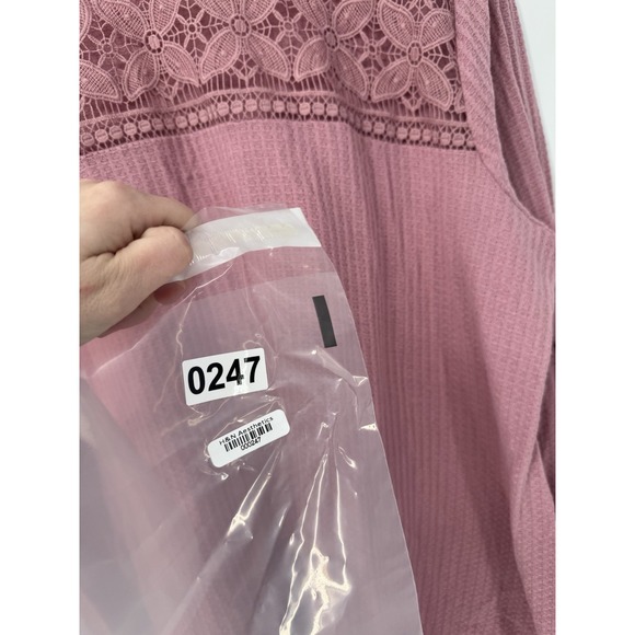 Torrid Pink Waffle Knit Top Plus 3X Lace Accents Boho Coquette Cottagecore Flaw - Picture 8 of 11